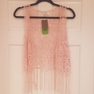 Pink flower lace vest